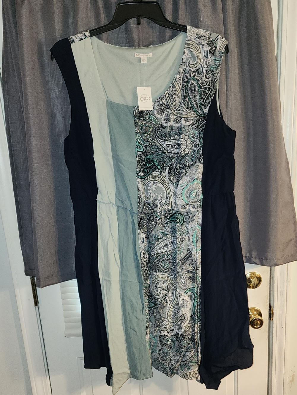 Cato Navy & Teal Mixed-Panel Sleeveless Dress